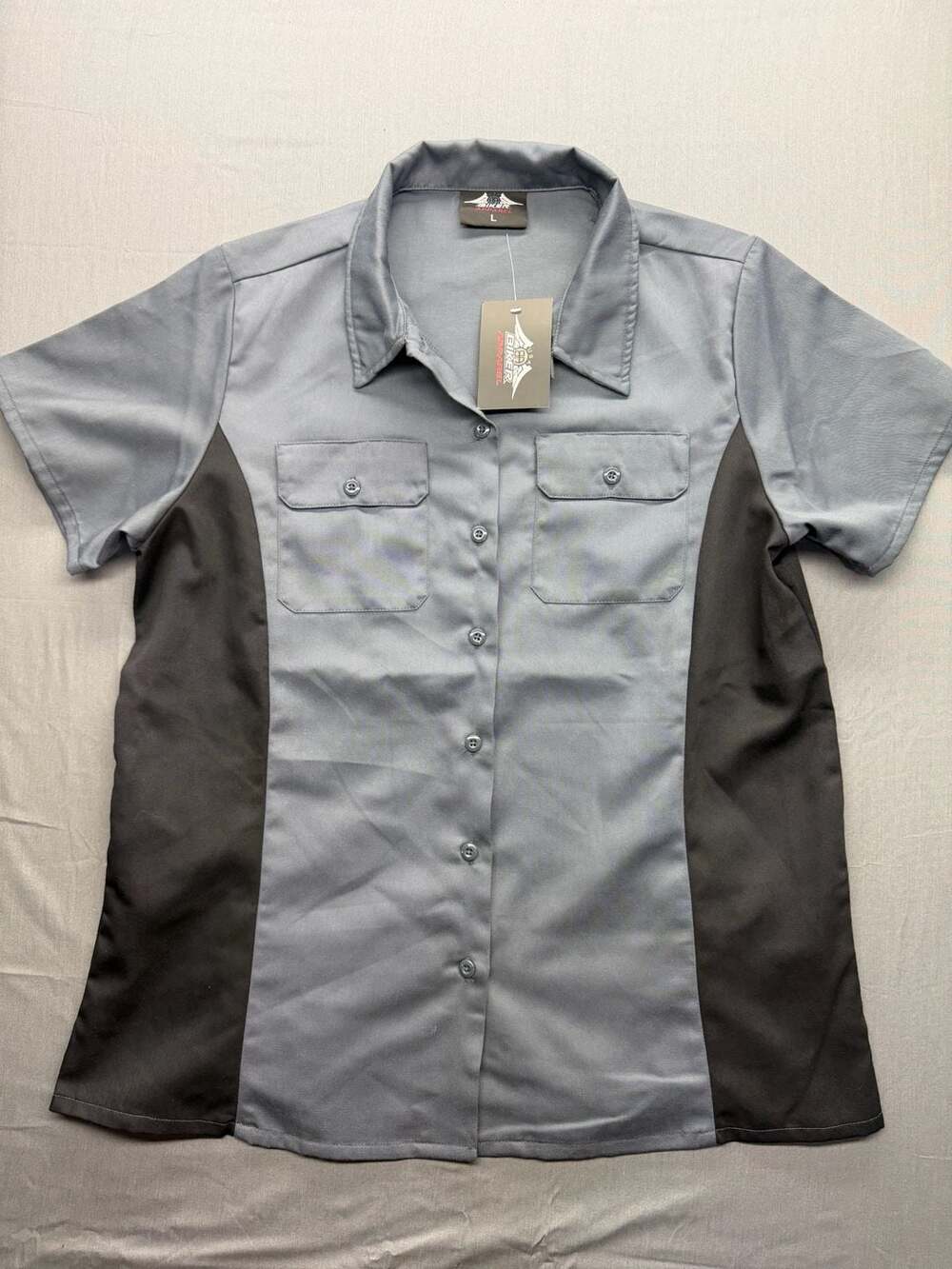 Biker Apparel Men's Two-Tone Grey and Black Short Sleeve Mechanic Work Shirt